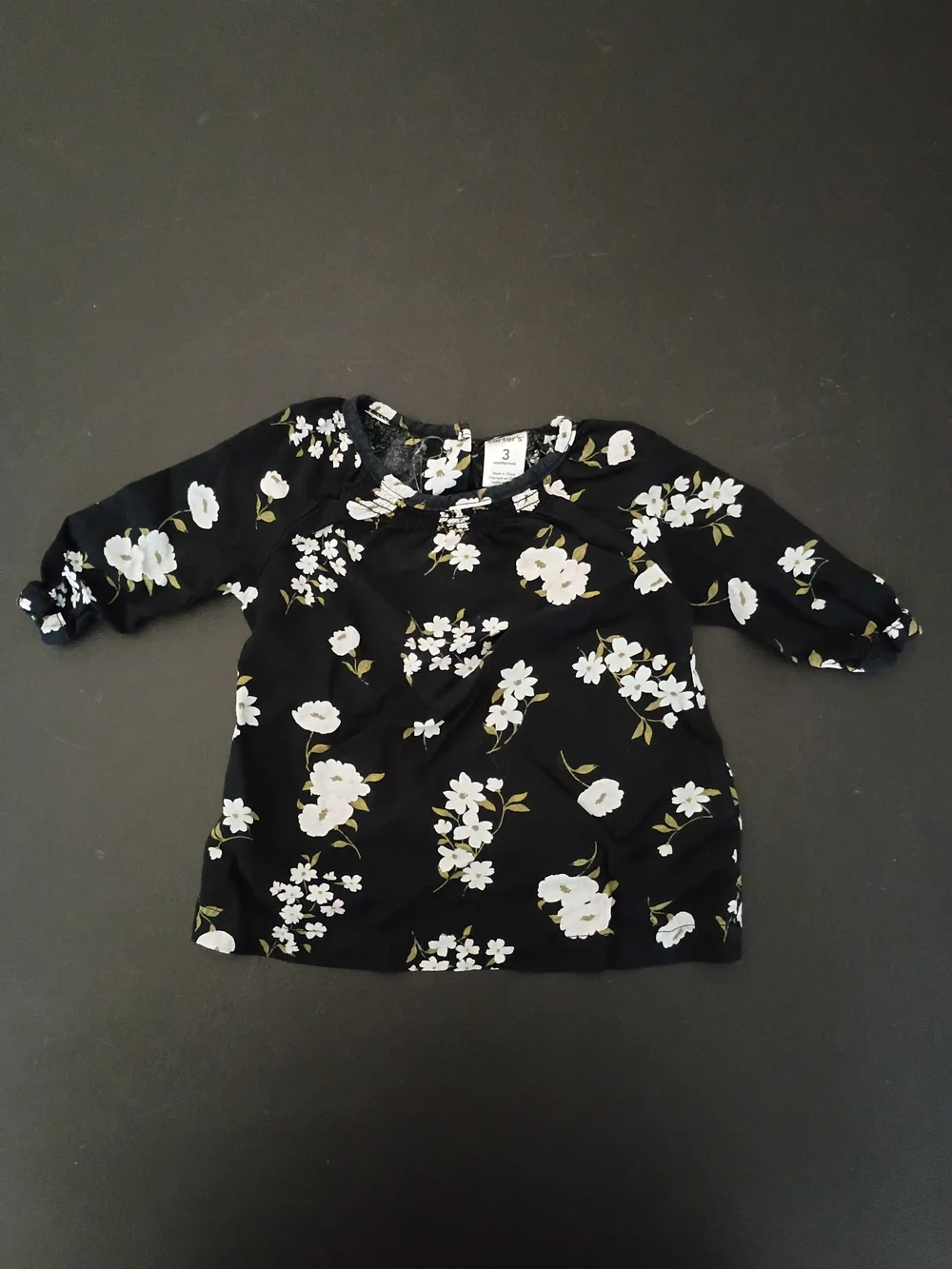 Carter’s Baby Girls' Black Floral Long Sleeve Top – Size 3 Months